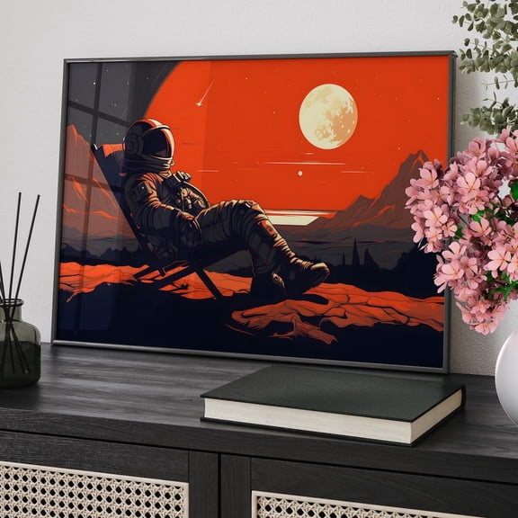 Astronaut Chilling on Mars Wall Art Retro Space Decor, Unframed Canvas Size 16x24