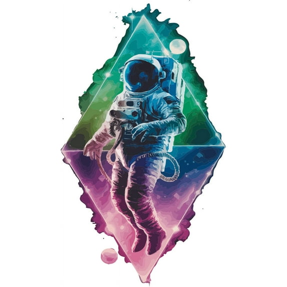 Astronaut Colorful Art Moon Universe Planet Science Galaxy Outer Space Solar System Moon Wall Art Sticker Designs Vinyl Stickers For Home House Walls Rooms Windows Bedroom Decoration Size (23x28 inch)