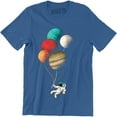 thumbnail image 1 of Astronaut Cosmonaut Holding Planet Moon Balloons Men's Gift Tee Shirt, 1 of 4