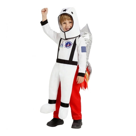 Astronaut Costume Space Suit Cosplay Jumpsuit with Hood and Rocket Backpack Halloween Role Play Dress Up Outfit for Themed Party Stage Performance Space Explorer