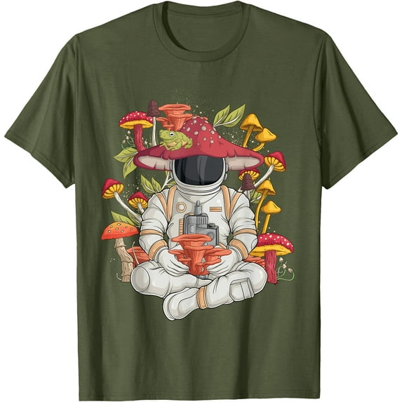 Astronaut Cottagecore frog Aesthetic Graphic Unisex T-Shirt for Men Women Kids Toddler,Military Green Color,Size M