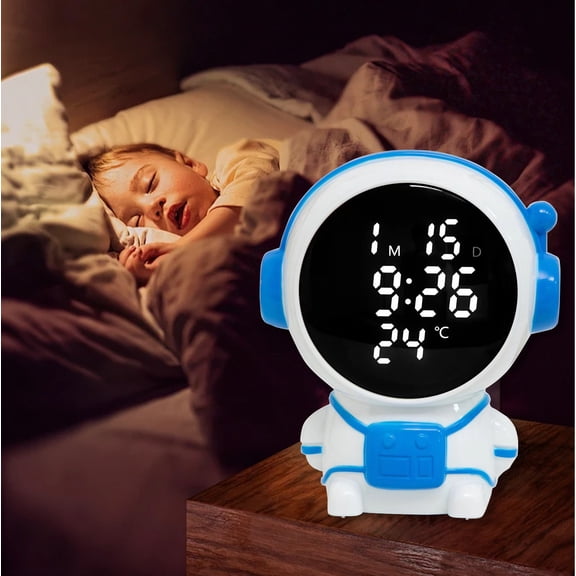 Astronaut Cub Electronic Alarm Clock — Adjustable Night Mode with Real-Time Temperature Monitoring | Sky Blue Gold Silver Red 5.51x4.33x3.15 Inch