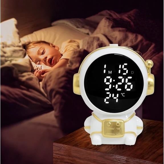 Astronaut Cub Electronic Alarm Clock — Adjustable Night Mode with Real-Time Temperature Monitoring | Sky Blue Gold Silver Red 5.51x4.33x3.15 Inch