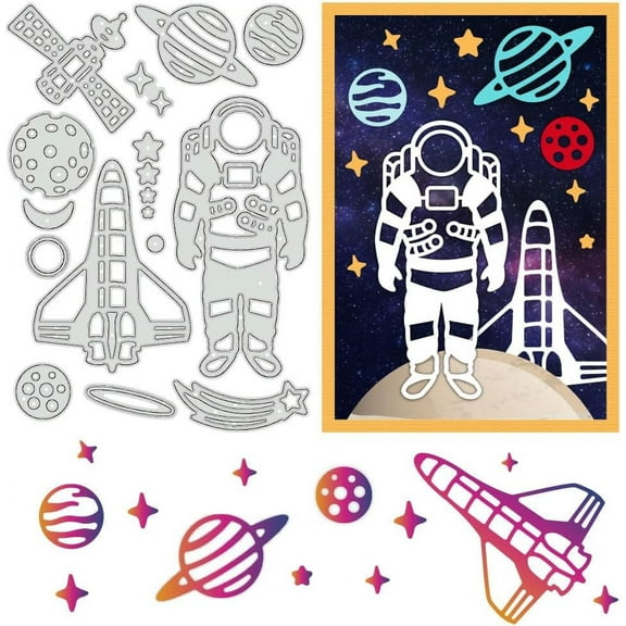 Astronaut Cutting Dies Cosmic Element Metal Stencils Spaceship Moon Decorative Embossing Stencils