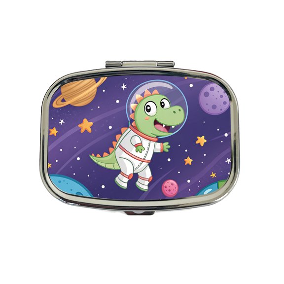 Astronaut Dinosaur Floating Outer Space Planets Small Travel Handbag Pill Box Case