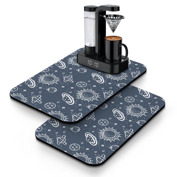 Astronaut Dish Drying Mat, Nebula Cosmic Sci-fi Lovers Space Geek Absorbent Kitchen Mat, Rocket Theme