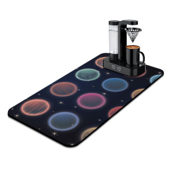 Astronaut Dish Drying Mat, Nebula Cosmic Sci-fi Lovers Space Geek Absorbent Kitchen Mat, Rocket Theme