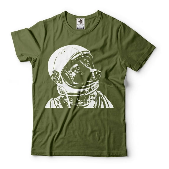 Astronaut Dog Shirt Space Dog T-Shirt Astronaut Laika Tee Shirt Dog Shirts Dog Owner Gift (3X-Large Military Green)