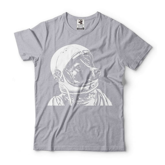 Astronaut Dog Shirt Space Dog T-Shirt Astronaut Laika Tee Shirt Dog Shirts Dog Owner Gift (Medium Grey)