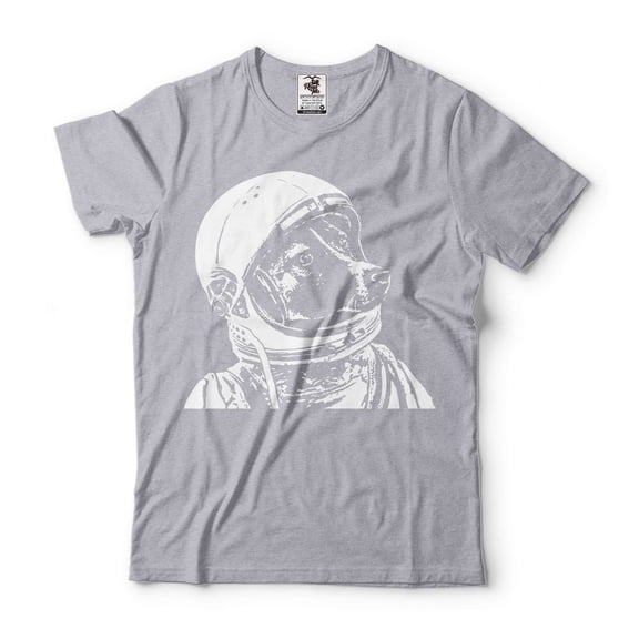 Astronaut Dog Shirt Space Dog T-Shirt Astronaut Laika Tee Shirt Dog Shirts Dog Owner Gift (Small Grey)