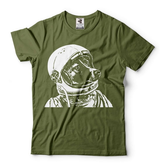 Astronaut Dog Shirt Space Dog T-Shirt Astronaut Laika Tee Shirt Dog Shirts Dog Owner Gift (X-Large Military Green)
