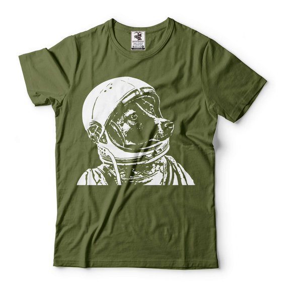 Astronaut Dog Shirt Space Dog T-Shirt Astronaut Laika Tee Shirt Dog Shirts Dog Owner Gift (XX-Large Military Green)