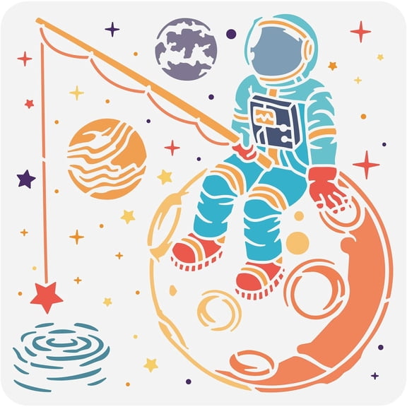 Astronaut Drawing Painting Stencils Moon Star Reusable Stencils Template for Painting on Scrapbook Album Wood Floor Wall and Tile 12x12 inch White