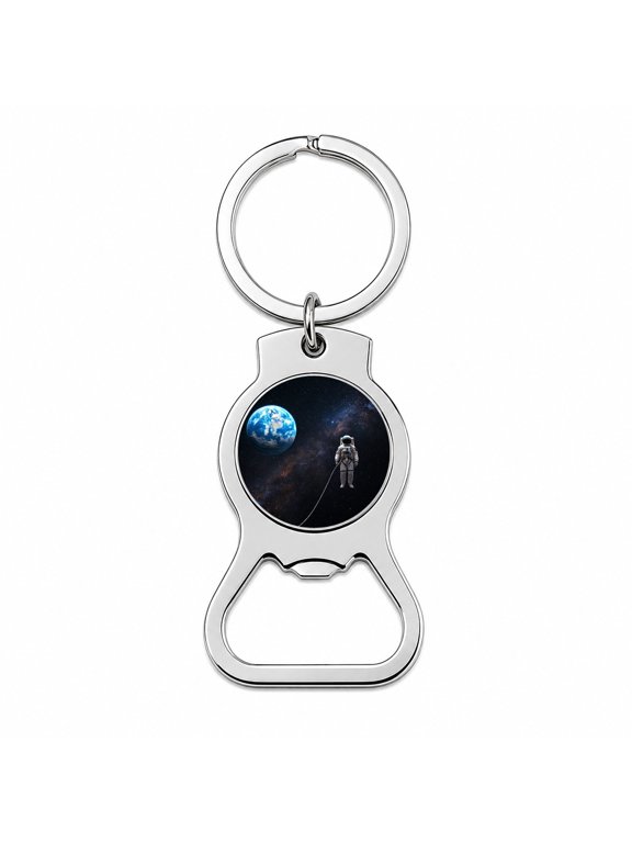 Astronaut Drifting In Space Earth Portable Bottle Opener Metal Keychain