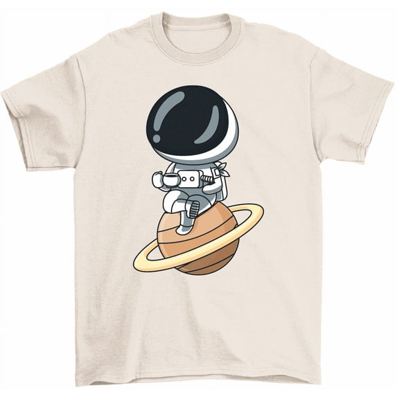 Astronaut Drinking Coffee On Planet Saturn T-Shirt Sci-Fi Space Travel Tee Shirt