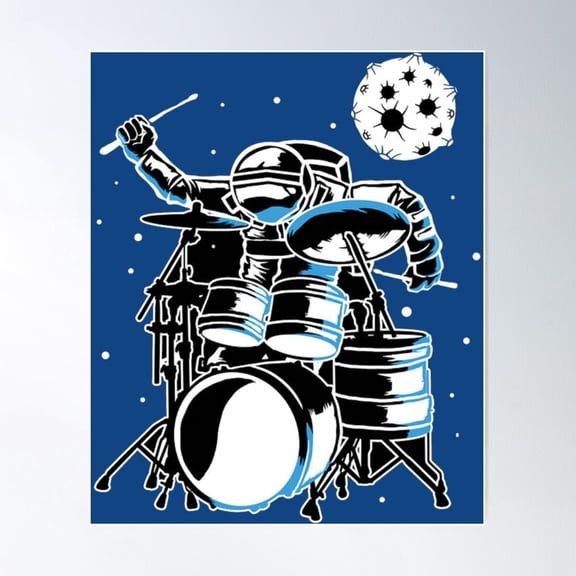 Astronaut Drum Kit Percussion Drummer Poster Wall Art, UNFRAMED PAPER POSTER