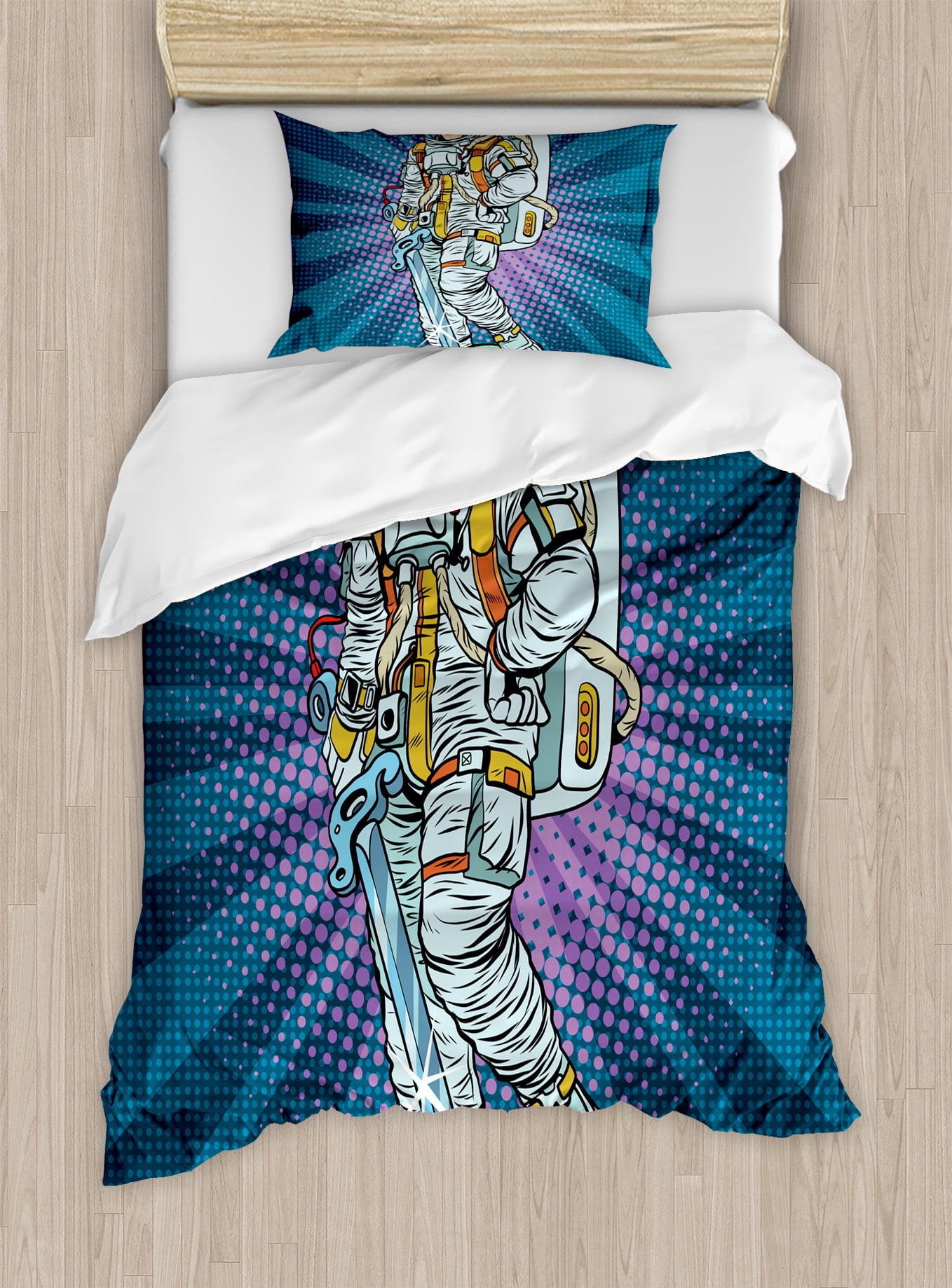 Astronaut Duvet Cover Set, Galaxy and Severed Alien Head Masculine ...