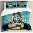 thumbnail image 1 of Astronaut Duvet Cover Set, Pattern of a Cosmonaut Doing Yoga with a Sunburst Effect on the Back, Decorative 3 Piece Bedding Set with 2 Pillow Shams, Queen Size, Turquoise Multicolor, by Ambesonne, 1 of 3