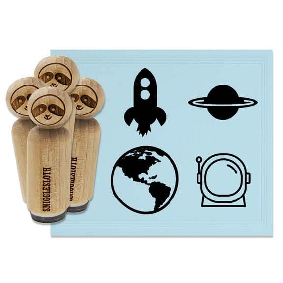 Astronaut Earth Planets Rocket Ship Space Rubber Stamp Set for Scrapbooking Crafting Stamping - Medium 1 Inch