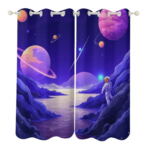 Astronaut Exploring Cosmic Landscape-3 2 Panels 3D Printing Pattern Curtain for Bedroom Living Room Kitchen Window Decoration Home