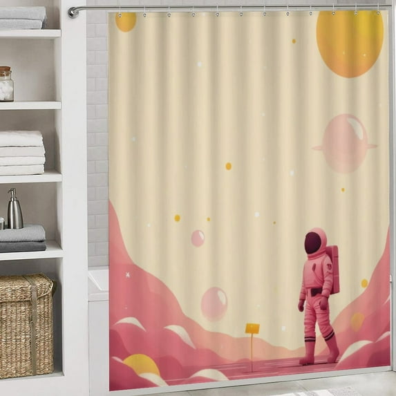 Astronaut Exploring Planets-2 Shower Curtain Bathroom Curtains Waterproof Fabric Home Partition Screen Living Room