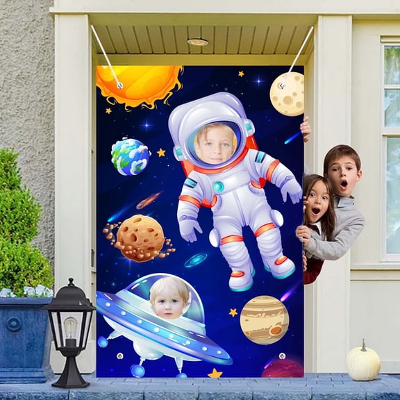 Space Party Decorations,59.06''x39.37'' Space Backdrop/Outer Space Birthday Party Backdrop/Birthday Face Banner for Astronaut Birthday Decorations