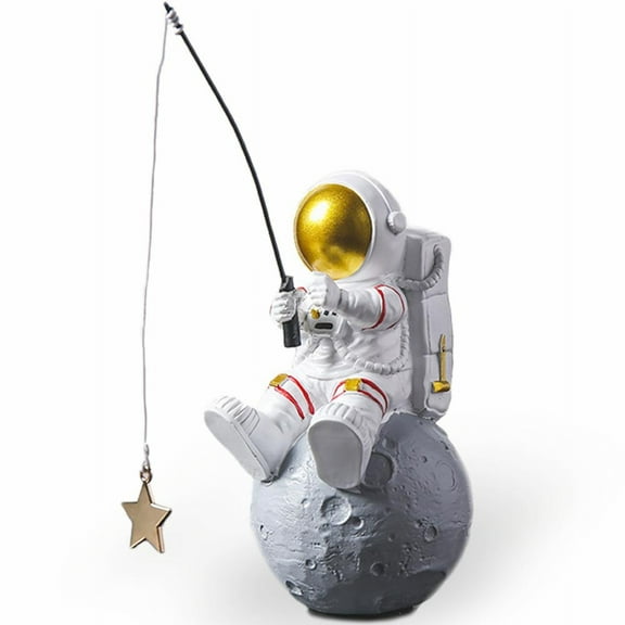 Astronaut Figurine Statue, Astronaut Fishing Star Figure Sculpture for Desktop & Tabletop Decor, Resin Spaceman Planet Desk Ornament for Outer Space Themed Bedroom Decor, Cake Toppers Decoration Model