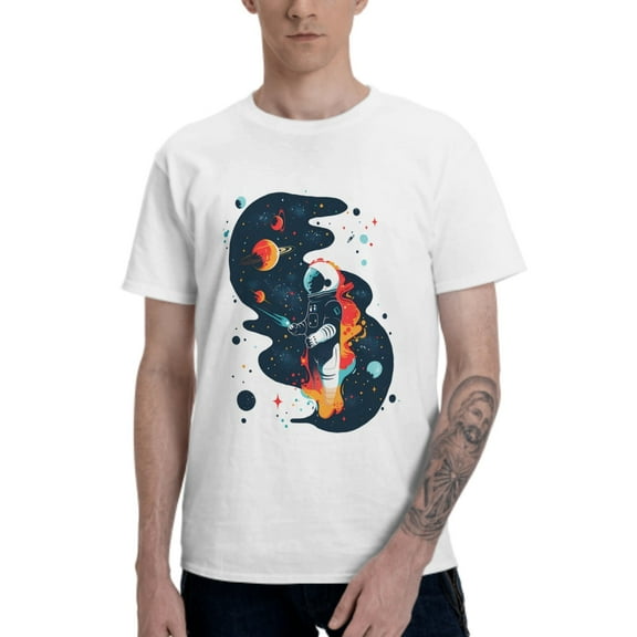 Astronaut Fire T-Shirt for Men Cotton 100% Summer Tops Women Fashion Casual Short Sleeves Round Collar Short-Sleeve Couple Top Tees