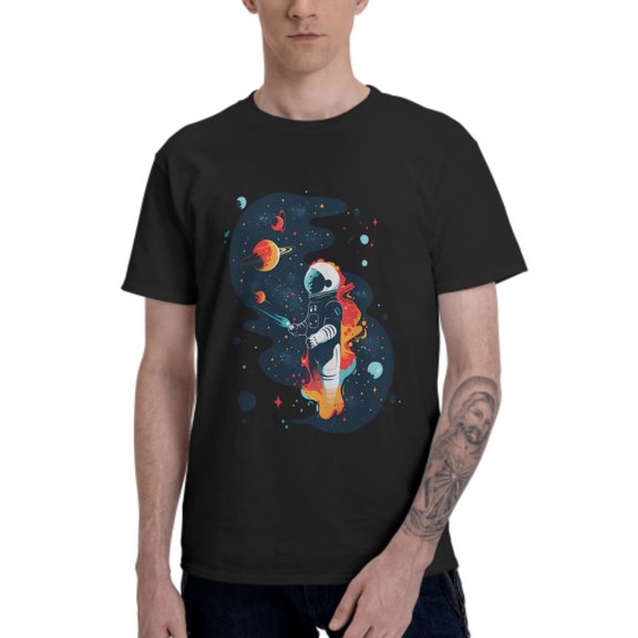 Astronaut Fire T-Shirt for Men Cotton 100% Summer Tops Women Fashion Casual Short Sleeves Round Collar Short-Sleeve Couple Top Tees