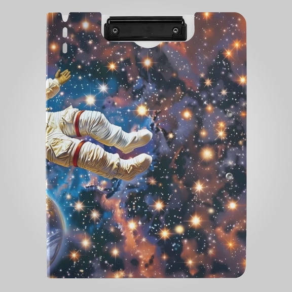 Astronaut Floating Stars Earth Foldable Binder Folder Clipboard with Pen Slot Double Clips A4 Size File Storage
