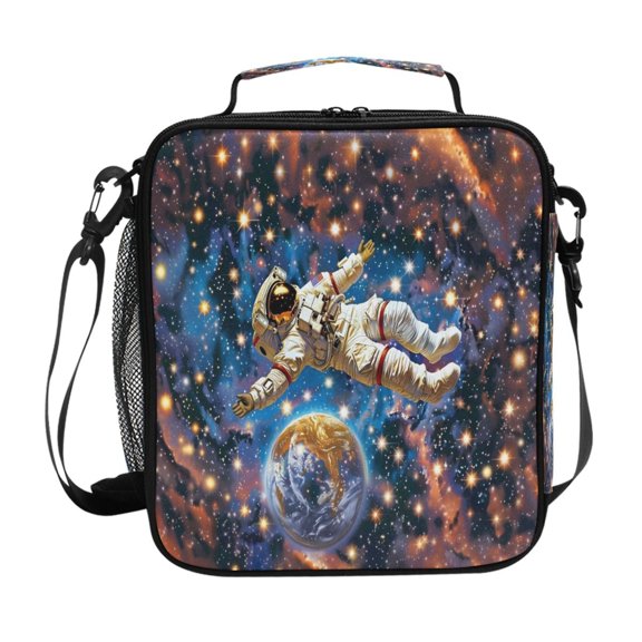 Astronaut Floating Stars Earth Insulated Lunch Bag Reusable Lunch Box Lunch Container with Straps