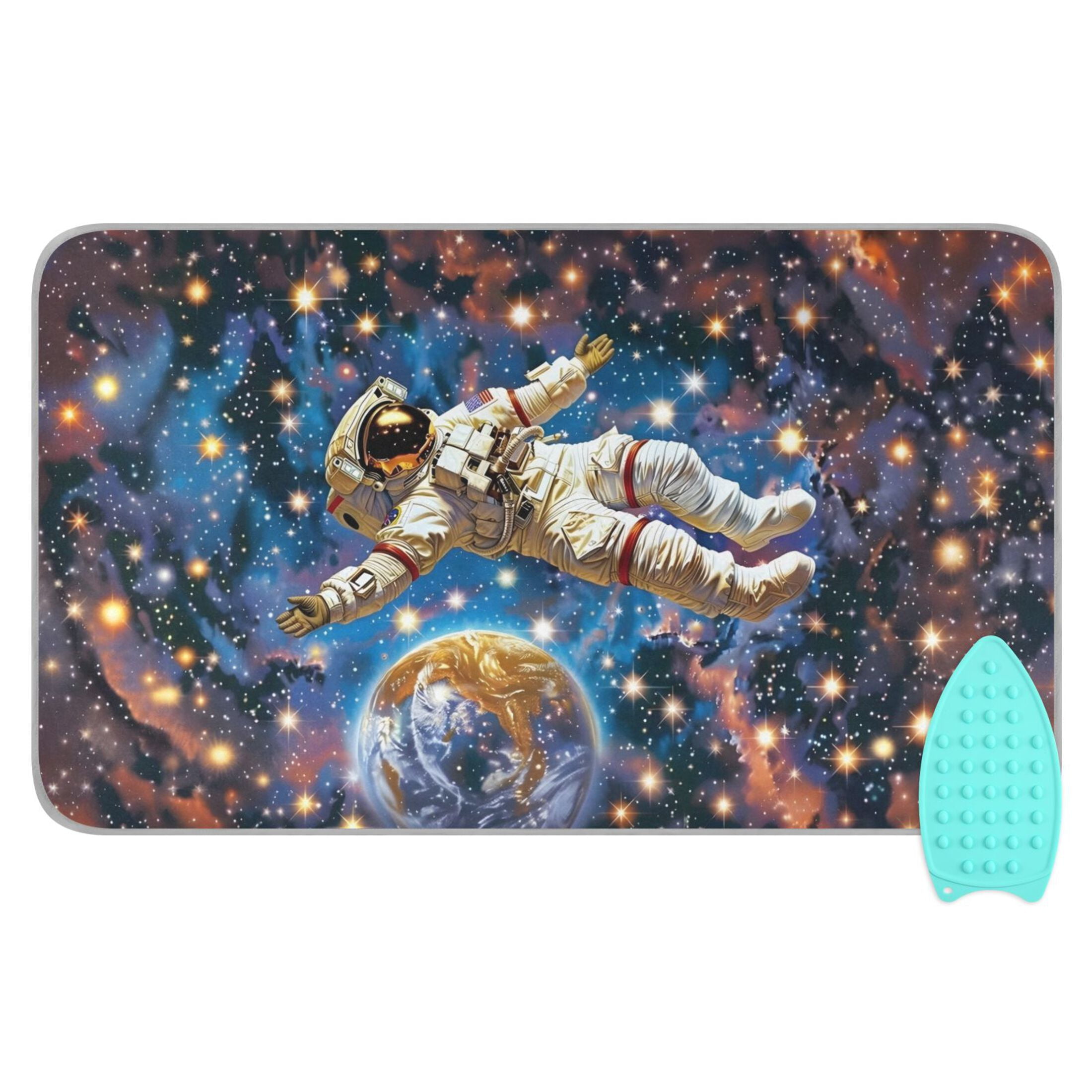 Astronaut Floating Stars Earth Ironing Mat Blanket Portable Travel Ironing Pad Heat Resistant Pad 47.2" x 27.6”