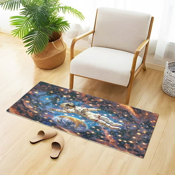 Astronaut Floating Stars Earth Plush Carpet Non Slip Runner Rug Absorbent Bath Mat 39" x 20"