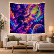 Astronaut Floating Toward Swirling Planet Against Cosmic Nebula, Energetic Psychedelic for Space Lovers, Celestial Wall Art Decor, Birthday Gift Tapestry Wall Hanging for Bedroom and Gaming Room