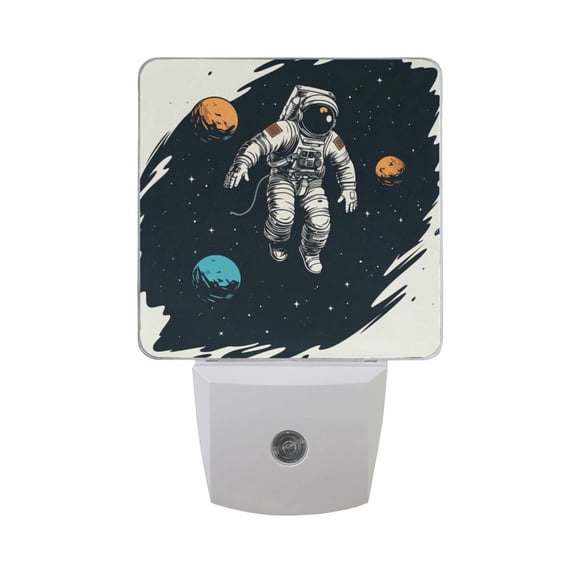 Astronaut Floating in Space Night Light 2 Pack LED Nightlight Plug into Wall Dusk to Dawn Sensor Soft White
