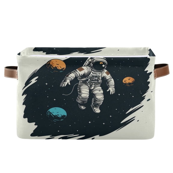 Astronaut Floating in Space Storage Bins with Handle Fabric Organizer Basket Foldable Box 1 Pack 14.2x10.2x8.3