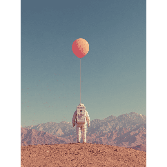 Astronaut Floating with Balloon Canvas Print, Modern Cosmos Art, Outer Space Theme Wall Decor