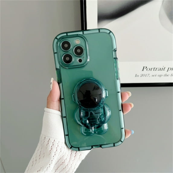 Astronaut Folding Kickstand Case Compatible with iPhone 12 Pro Clear Case Astronaut Hidden Stand Bracket Camera Protector Case,Green