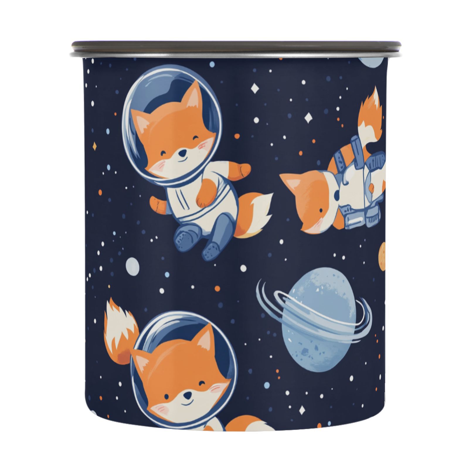 Astronaut Fox Planet Airtight Coffee Bean Canister 30oz Food Storage Containers with Lids For Gournd, Tea, Sugar, Flour, Rice, Cereal, Candy Cookie Jar