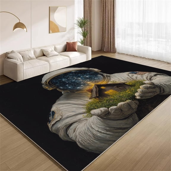 Astronaut Galaxy Area Rugs, Outer Space Starry Night Pattern Carpet, Washable Non Slip Low Pile Soft Rug for Living Room Bedroom Decor Mat 3ftx5ft
