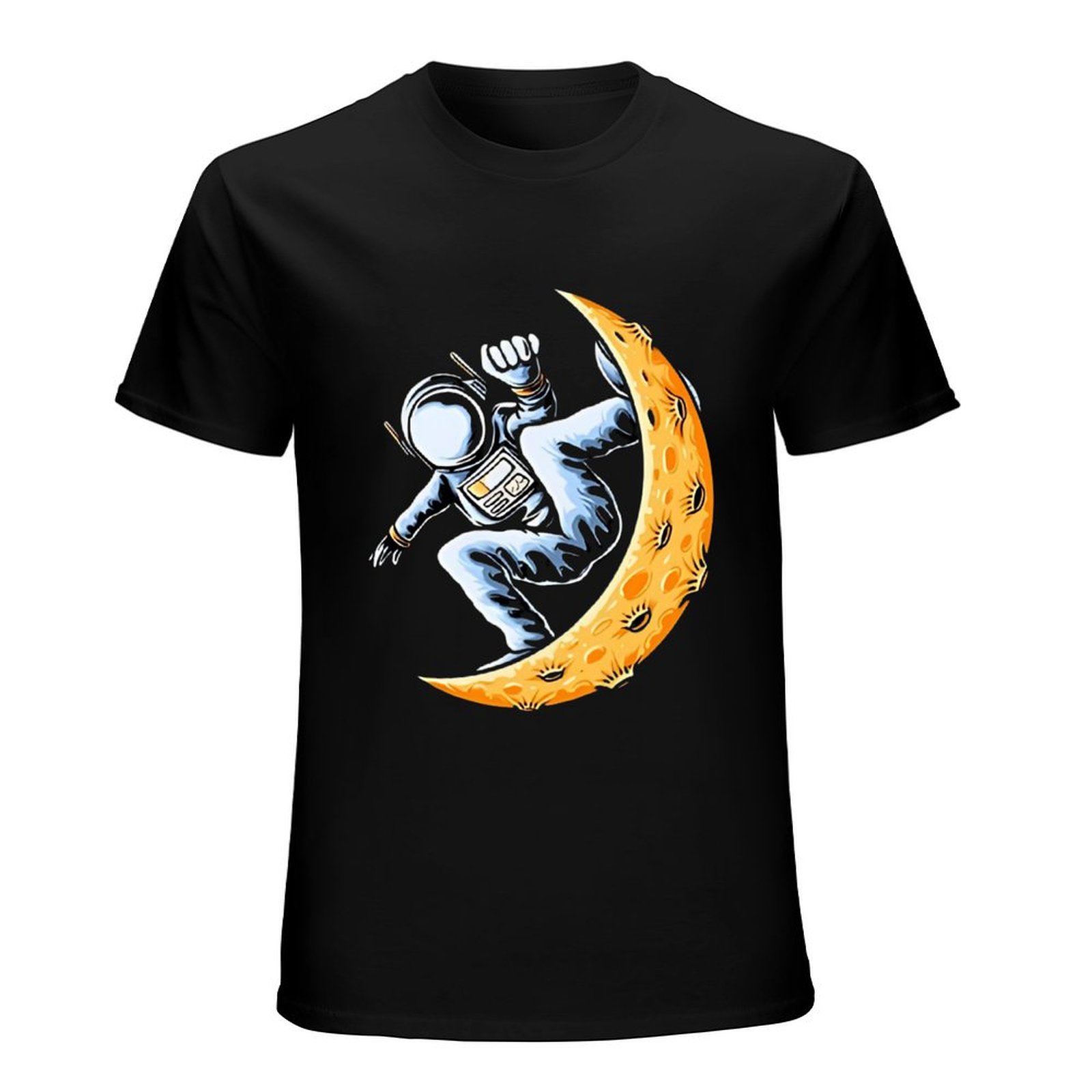 Men's Graphic T-Shirt - Astronaut & Moon Design, Black Cotton Crewneck Tee For Casual Or Workout