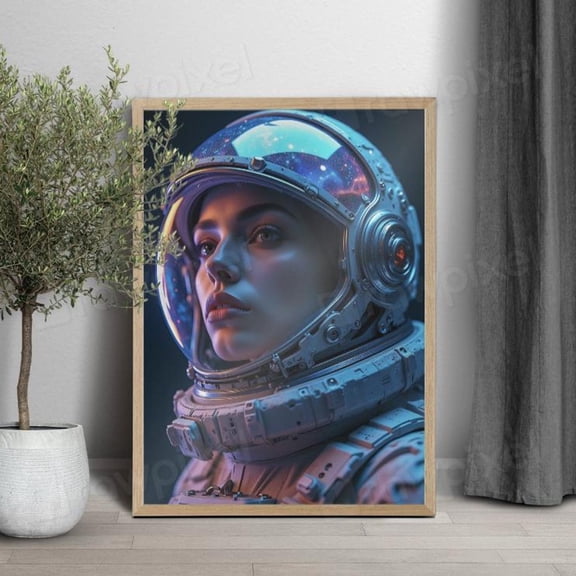 Astronaut Girl Wall Art, Female Astronaut Space Artwork, Sci-Fi Home Decor, Space Gift For Her Portraits, Astronaut Print Wall Art, Modern Wall Decor, 24x36 UNFRAMED
