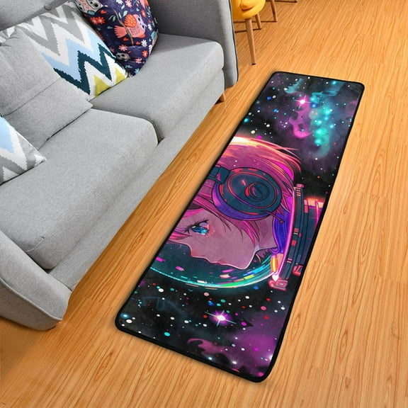 Astronaut Girl in Space Hallway Runner Rug 2'X6' Non-Slip Washable Carpet Runner Kitchen Entryway Laundry Bedroom
