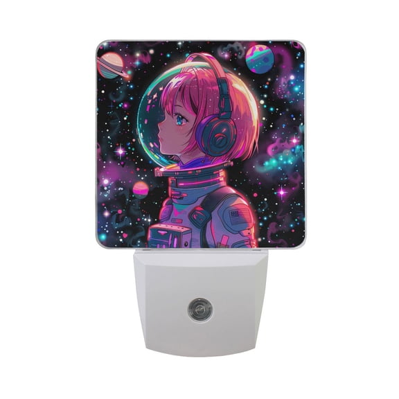 Astronaut Girl in Space Night Light 2 Pack LED Nightlight Plug into Wall Dusk to Dawn Sensor Soft White