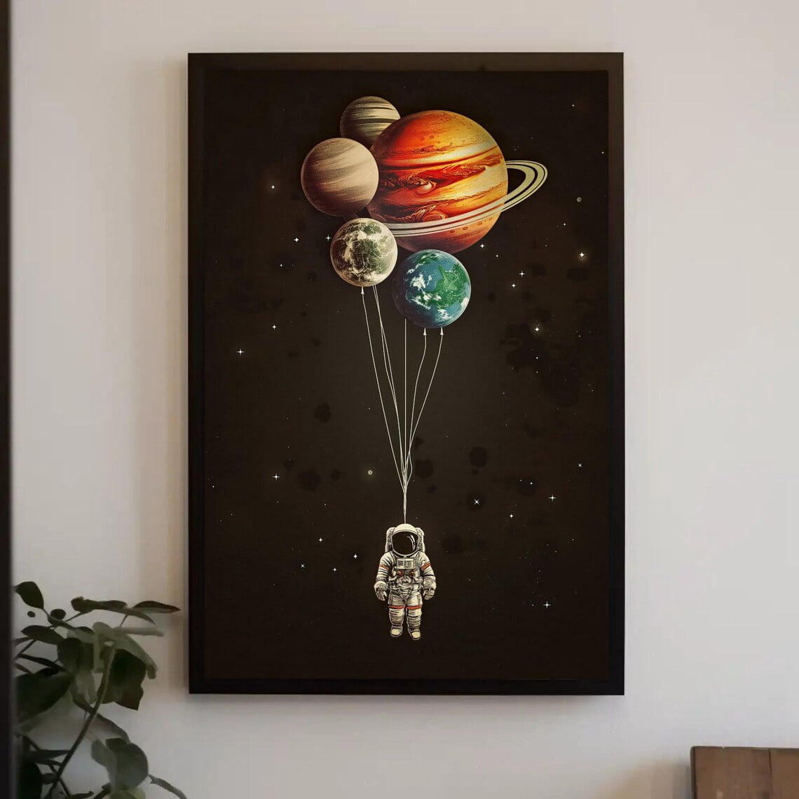 Astronaut Graffiti Wall Art Print, Balloon Planets Modern Urban Room ...