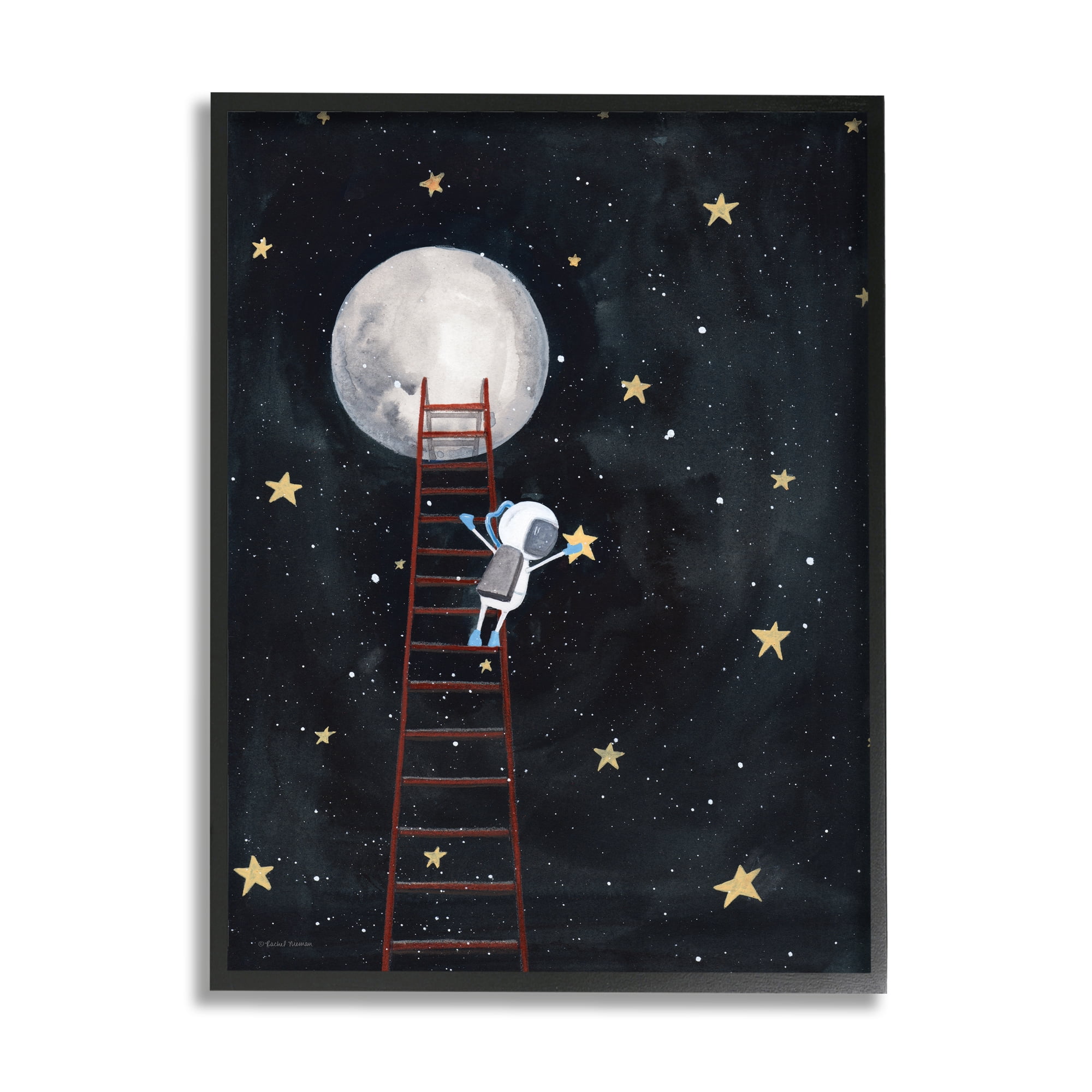 Stupell Industries Astronaut Hanging Stars Outer Space Ladder to Moon,16 x 20,Designed by Rachel Nieman