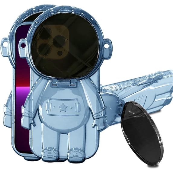Astronaut Hidden Stand Phone Case for iPhone 11,Cute 3D Astronaut Lens Camera Protection Kickstand Colorful Transparent Soft TPU Protector for Men Women Blue