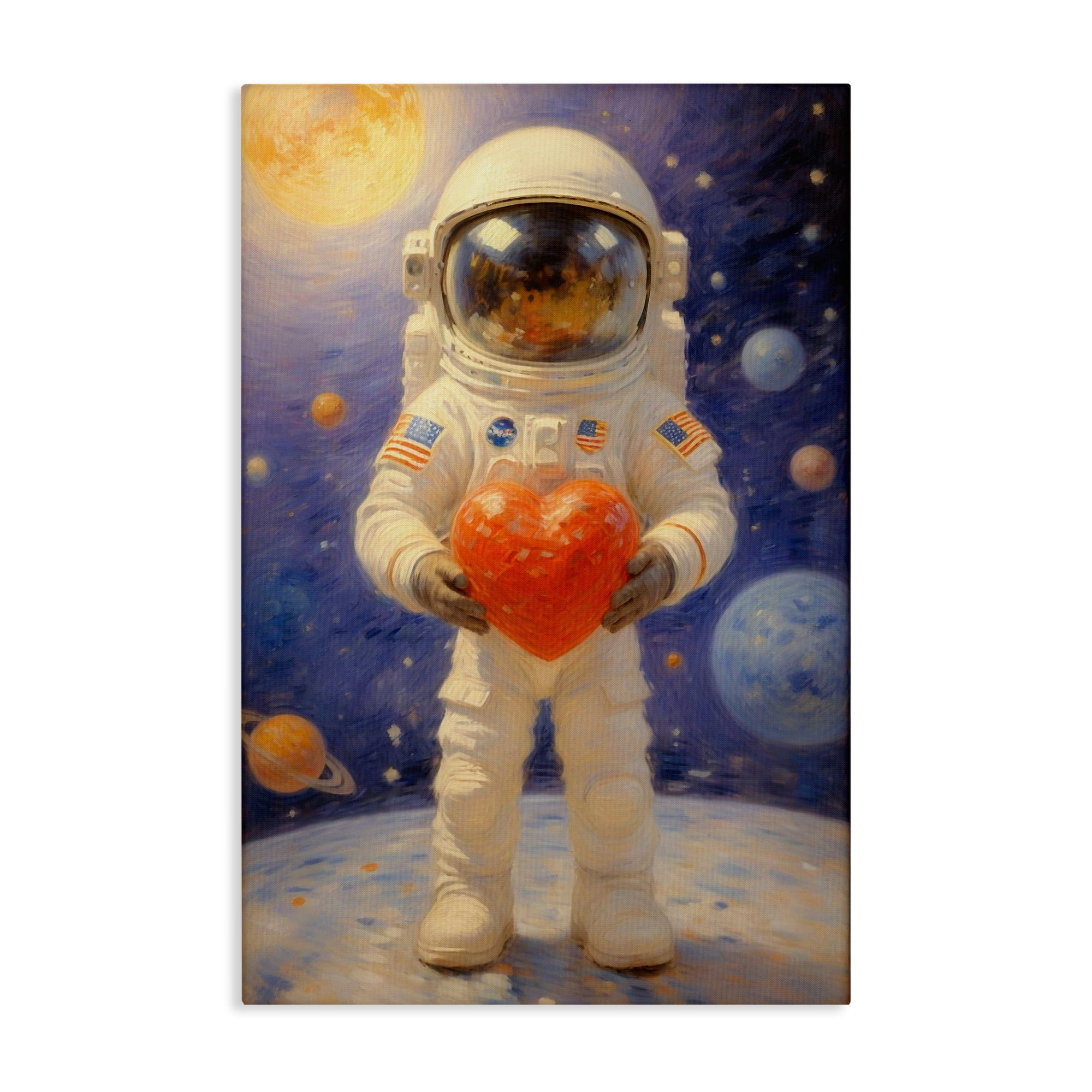 Astronaut Holding Heart Canvas Wall Art, design by Angie Hawke