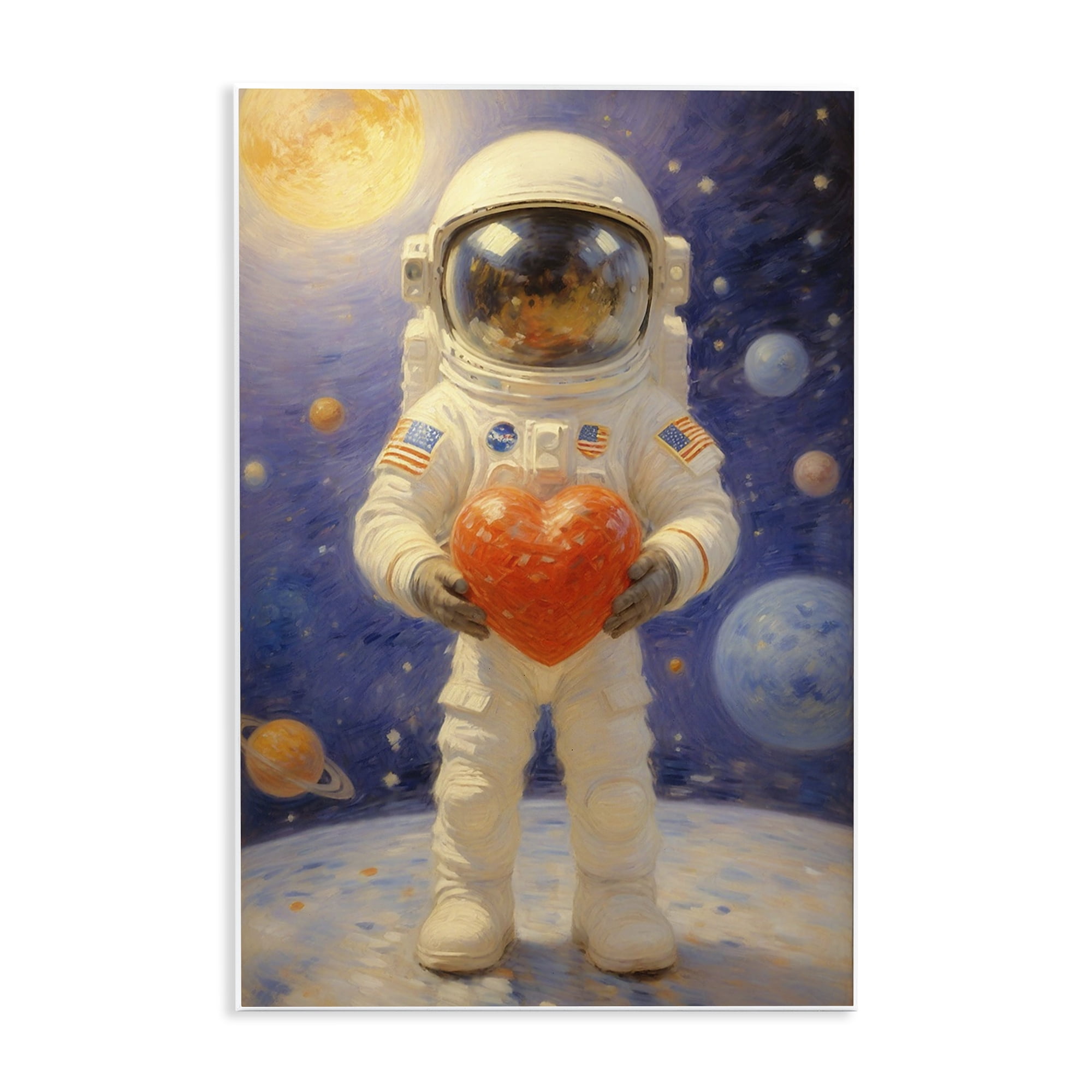 Astronaut Holding Heart Wall Plaque Art, design by Angie Hawke
