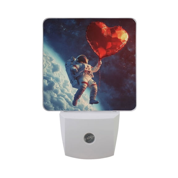 Astronaut Holding Heart-shaped Balloon LED Night Light with Smart Sensor Plug Into Wall Dusk to Dawn 2 packs